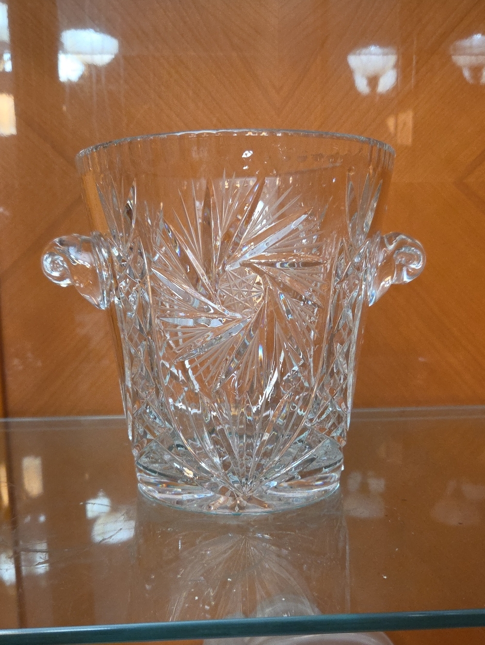 Cut Crystal Ice Bucket with Handles - Clear